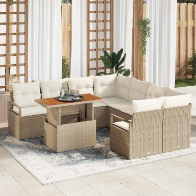 Conjunto de Comedor de Jardín con cojín 9 pcs Beige y Crema