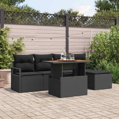 Conjunto de Comedor de Jardín con cojín 6 pcs Negro y Marrón