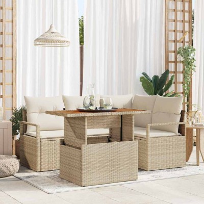 Conjunto de Comedor de Jardín con cojín 5 pcs Beige y Crema