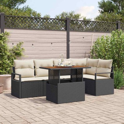 Conjunto de Comedor de Jardín con cojín 6 pcs Negro y crema