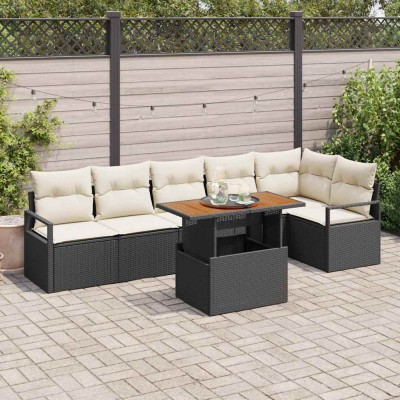Conjunto de Comedor de Jardín con cojín 7 pcs Negro y crema