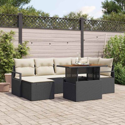 Conjunto de Comedor de Jardín con cojín 7 pcs Negro y crema