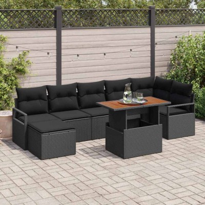 Conjunto de Comedor de Jardín con cojín 8 pcs Negro y Marrón