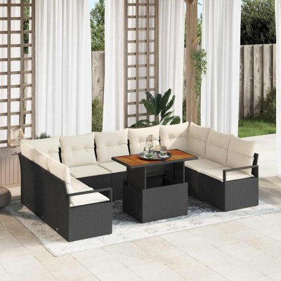 Conjunto de sofá de jardín con cojín 10 pcs Negro y crema