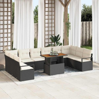 Conjunto de sofá de jardín con cojín 11 pcs Negro y crema