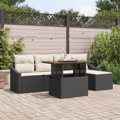 Conjunto de Comedor de Jardín con cojín Negro y crema