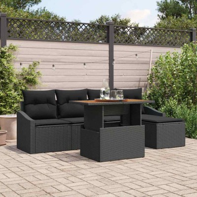 Conjunto de Comedor de Jardín con cojín Negro y Marrón