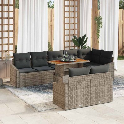Conjunto de sofá de jardín 9 pcs Gris y marrón 100 x 55 x 73 cm