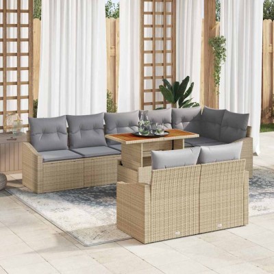 Conjunto de sofá de jardín 9 pcs Beige y gris 100 x 55 x 73 cm