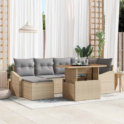 Conjunto de Comedor de Jardín con cojín 7 pcs Beige y gris