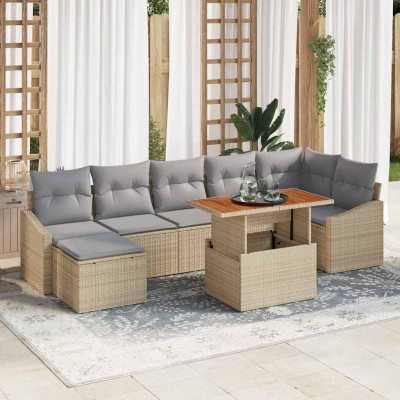 Conjunto de Comedor de Jardín con cojín 8 pcs Beige y gris