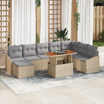 Conjunto de Comedor de Jardín con cojín 9 pcs Beige y gris