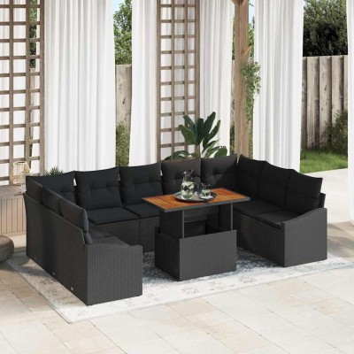 Conjunto de Comedor de Jardín con cojín 10 pcs Negro y Marrón