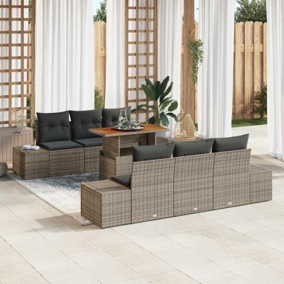 Conjunto de Comedor de Jardín con cojín 7 pcs Gris y marrón