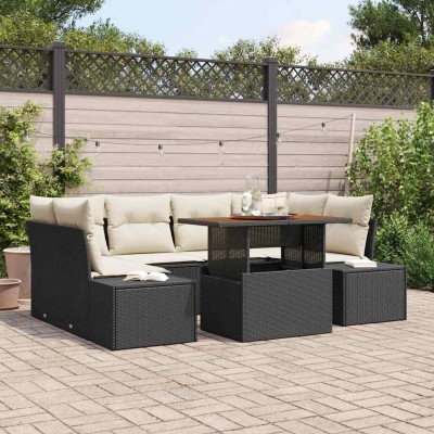 Conjunto de Comedor de Jardín con cojín 7 pcs Negro y crema