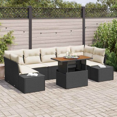 Conjunto de Comedor de Jardín con cojín 8 pcs Negro y crema