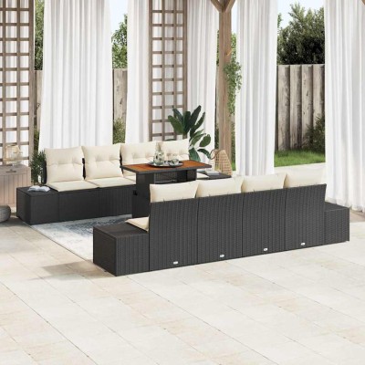 Conjunto de Comedor de Jardín con cojín 9 pcs Negro y crema