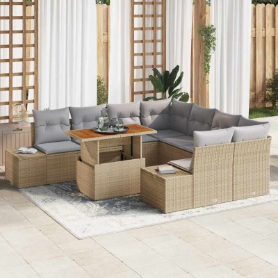 Conjunto de Comedor de Jardín con cojín 9 pcs Beige y gris