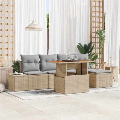 Conjunto de Comedor de Jardín con cojín 6 pcs Beige y gris