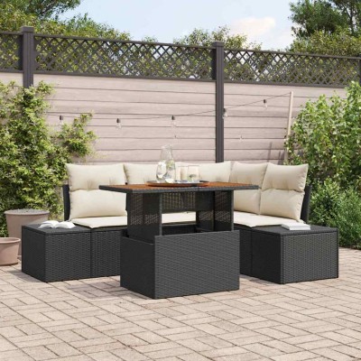 Conjunto de sofá de jardín 5 pcs Negro y crema 100 x 55 x 73 cm