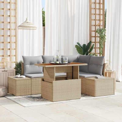 Conjunto de sofá de jardín 5 pcs Beige y gris 100 x 55 x 73 cm