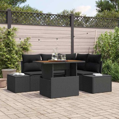 Conjunto de sofá de jardín con cojín 5 pcs Negro y Marrón