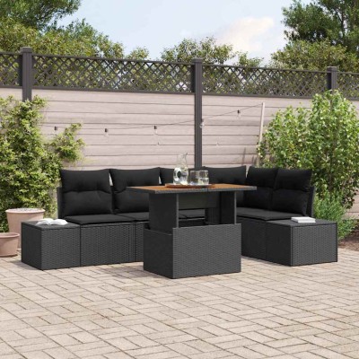 Conjunto de Comedor de Jardín con cojín 6 pcs Negro y Marrón