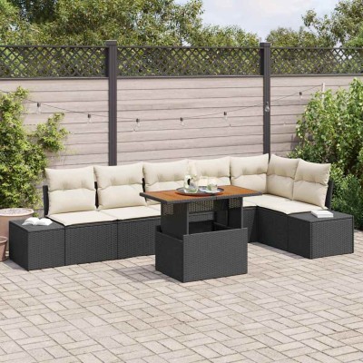 Conjunto de Comedor de Jardín con cojín 7 pcs Negro y crema