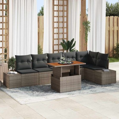 Conjunto de Comedor de Jardín con cojín 7 pcs Gris y marrón