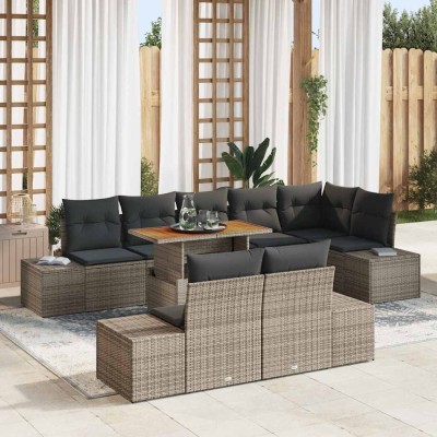 Conjunto de Comedor de Jardín con cojín 9 pcs Gris y marrón