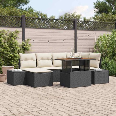 Conjunto de Comedor de Jardín con cojín 7 pcs Negro y crema