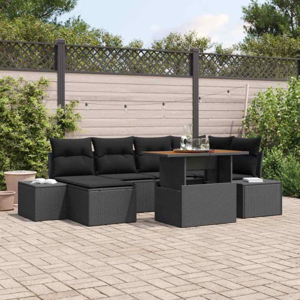 Conjunto de Comedor de Jardín con cojín 7 pcs Negro y Marrón