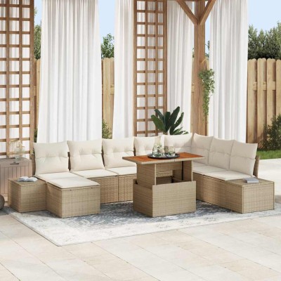 Conjunto de Comedor de Jardín con cojín 9 pcs Beige y Crema