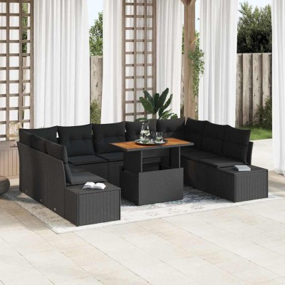 Conjunto de Comedor de Jardín con cojín 10 pcs Negro y Marrón