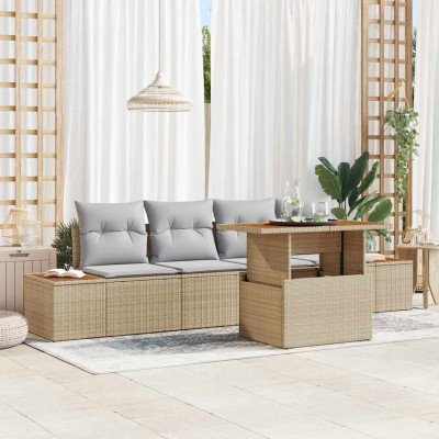 Conjunto de Comedor de Jardín con cojín 5 pcs Beige y gris
