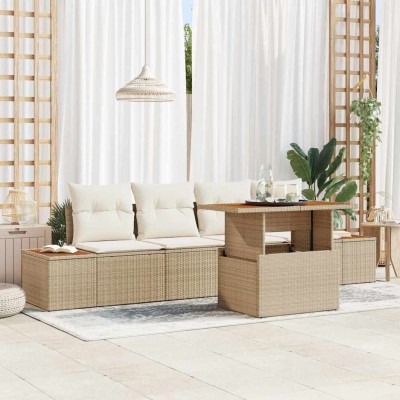 Conjunto de Comedor de Jardín con cojín 5 pcs Beige y Crema