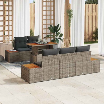 Conjunto de Comedor de Jardín con cojín 6 pcs Gris y marrón