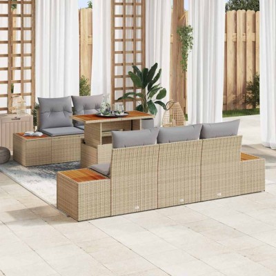 Conjunto de Comedor de Jardín con cojín 6 pcs Beige y gris