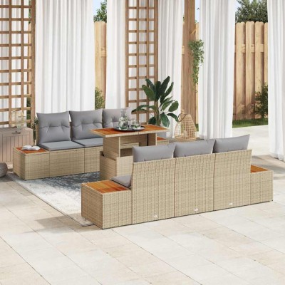 Conjunto de Comedor de Jardín con cojín 7 pcs Beige y gris
