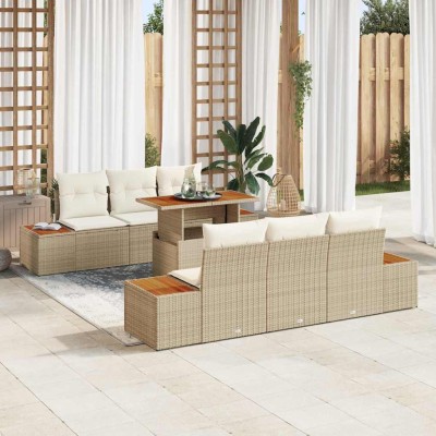Conjunto de Comedor de Jardín con cojín 7 pcs Beige y Crema