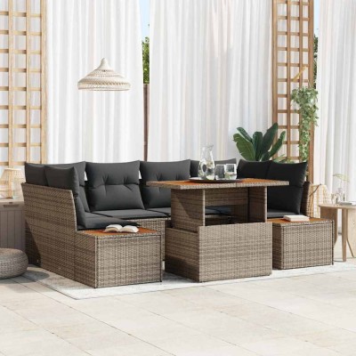 Conjunto de Comedor de Jardín con cojín 7 pcs Gris y marrón