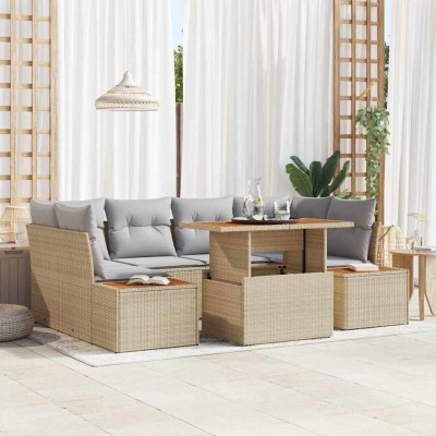 Conjunto de Comedor de Jardín con cojín 7 pcs Beige y gris
