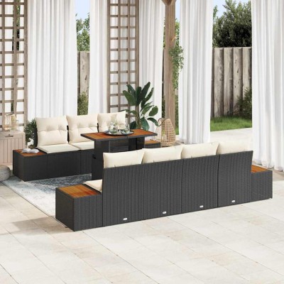 Conjunto de sofá de jardín con cojín 8 pcs Negro Poliratán