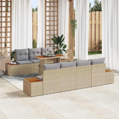 Conjunto de sofá de jardín con cojín 8 pcs Beige Poliratán