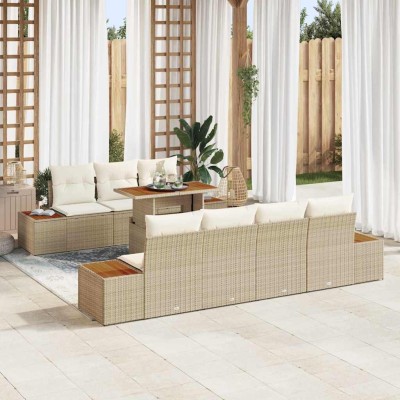 Conjunto de sofá de jardín con cojín 8 pcs Beige Poliratán