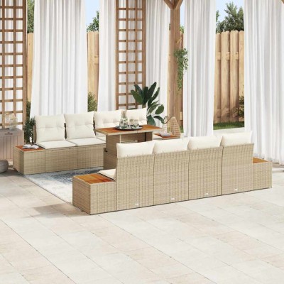 Conjunto de Comedor de Jardín con cojín 9 pcs Beige y Crema