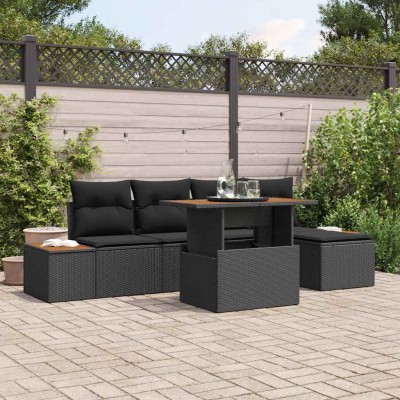 Conjunto de Comedor de Jardín con cojín 6 pcs Negro y Marrón