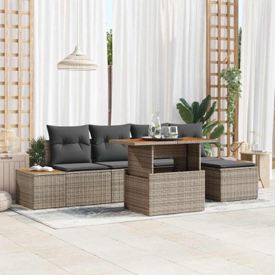 Conjunto de Comedor de Jardín con cojín 6 pcs Gris y marrón
