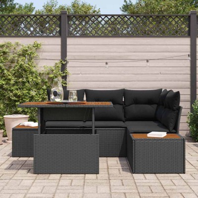 Conjunto de Comedor de Jardín con cojín 5 pcs Negro y Marrón