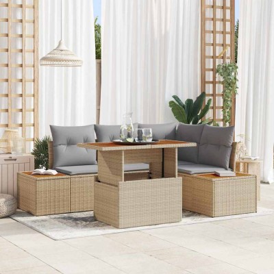Conjunto de Comedor de Jardín con cojín 5 pcs Beige y gris
